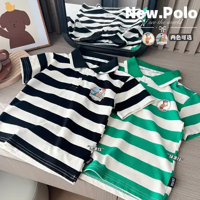 2023 Boys Striped Cartoon Lapel T-Shirt Jacket