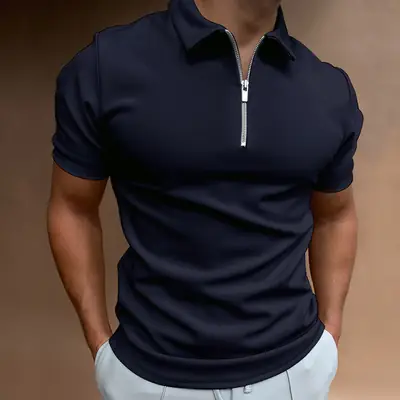 Men's 2023 Polo Shirt Solid Beige Short Sleeve