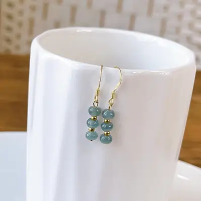 Jade Blue Beaded Earrings Gold Plated Small