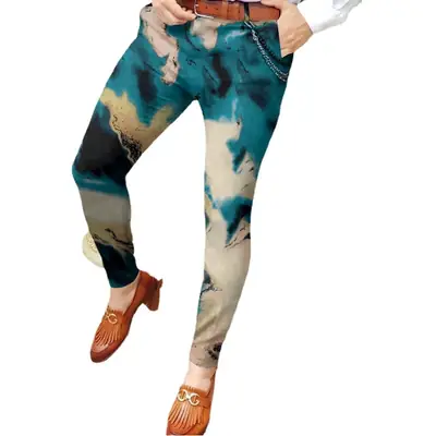 3D Printed Slim Fit Men's Mid Waist Straight Pants Black Orange