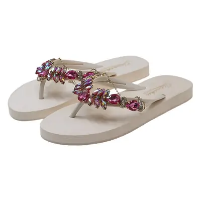 2023 Summer New Style Small Tail Rhinestone Flip-Flops Women's Outwear Korean Style Casual Flip-Flop Beach Sandals Flat Bottom