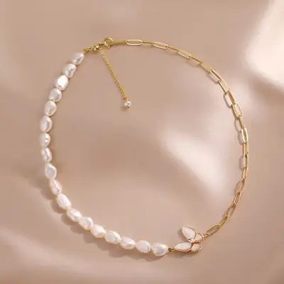 Natural Baroque Pearl Butterfly Necklace for Women