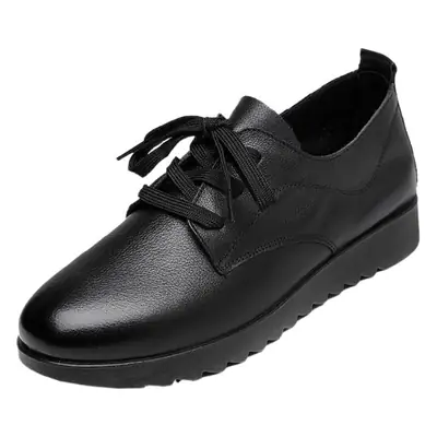 Women's Black Leather Flat Work Shoes with Soft Sole
