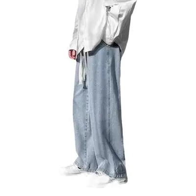 Men's Loose Wide Leg Blue Jeans Spring Casual Pants