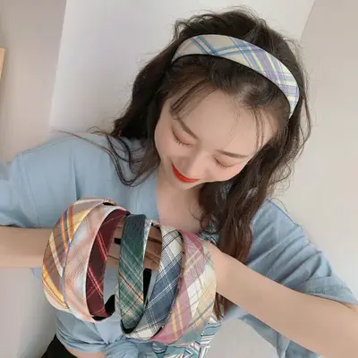 Plaid Adjustable Headband for Girls Summer Wear