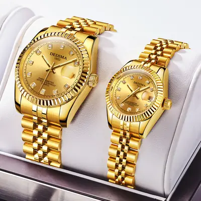 2026 Detima Men's Gold Quartz Watch Waterproof Business Stainless Steel