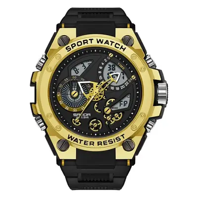 Sanda Sport Watch Gold Black Multi Function Water Resistant