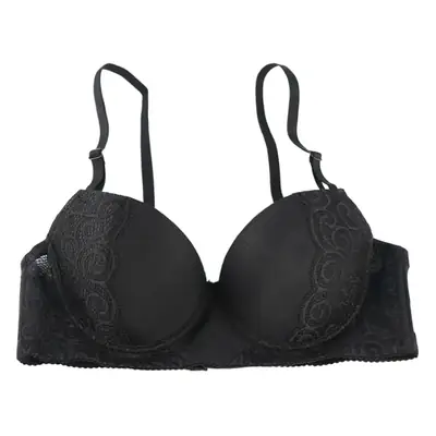 Black Lace Bra with Steel Ring Cup for Women