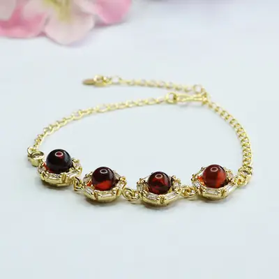 Guan Yu Natural Amber Bracelet Gold Chain for Women