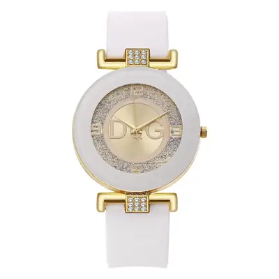 Red Silicone Quartz Watch for Women with Diamond Details