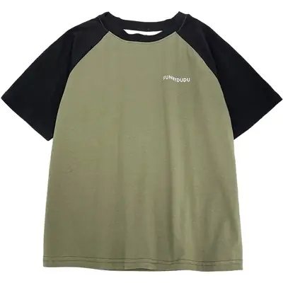 Korean Style Boys T-Shirt Pure Cotton Olive Green