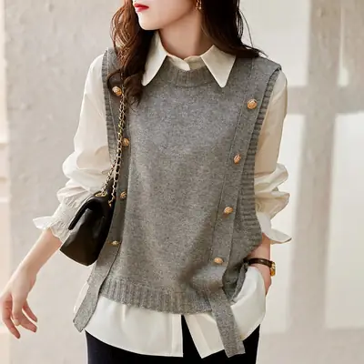 2022 Button Knitted Pullover Vest for Women