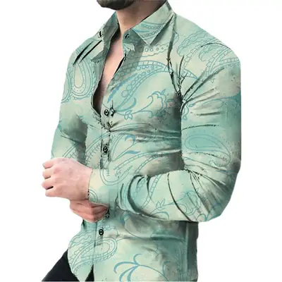 Men Digital Printed Cashew Flower Shirt Black Slim Fit