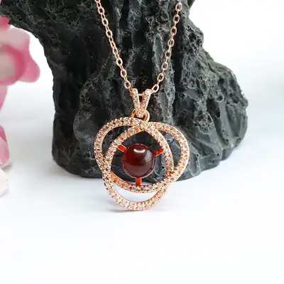 Natural Amber Hollow Inlay Pendant for Women