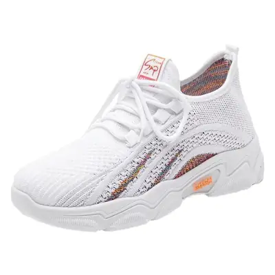 Women Korean Style Breathable Flyknit Sports Shoes Black White