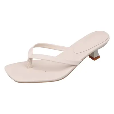2026 Summer New Korean Style Thin-Heeled Slippers for Women, Square-Toed Flip-Flops, Fashionable Mid-Heel Sandals Wholesale