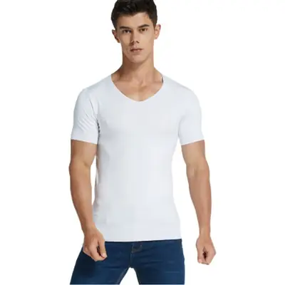 Men's White Ice Silk Slim Fit V-Neck T-Shirt