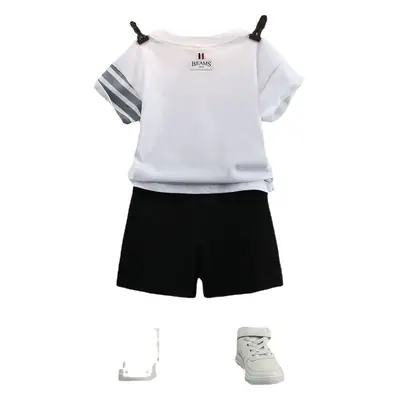 Children Cotton Shorts Set Black White Stripes Summer