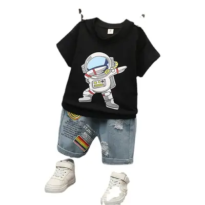 Children Space Aesthetic T-Shirt & Shorts Set Black Cotton Summer