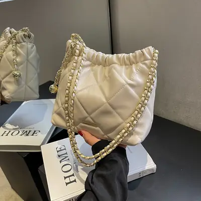 Black Quilted Shoulder Bag with Gold Chain Strap