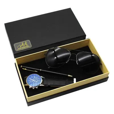 Men's Black Watch & Sunglasses Set with Pen