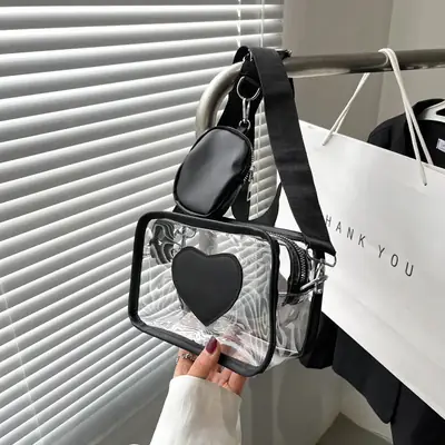 New Women's Transparent Crossbody Bag with Heart Design
