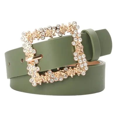 Women's PU Belt with Rhinestone Flower Design