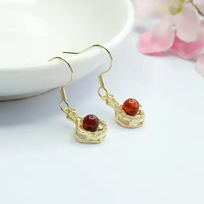 Guan Yu Red Amber Heart Earrings for Women
