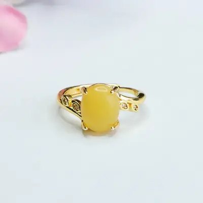 Guan Yu Yellow Amber Ring Full Honey Natural Beeswax