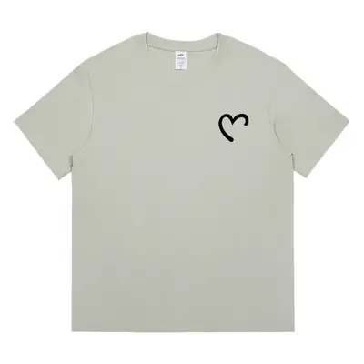 Men Women Cotton Heart Print T-Shirt Loose Summer