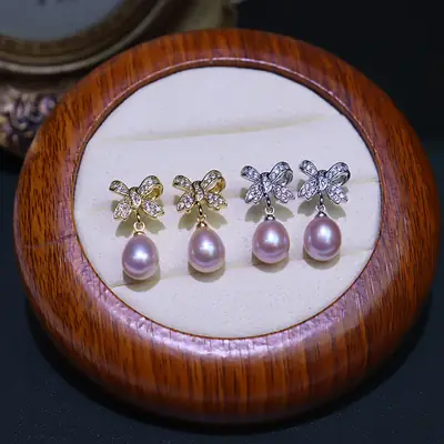 Freshwater Pearl Butterfly Earrings Purple