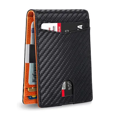 Rfid Wallet Carbon Fiber Multi-Card Slot Anti-Theft Wallet Card Holder Dollar Bill Holder Men's Wallet Color-Blocking Design Anti-Skimming