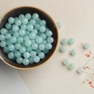 Natural Burmese Jade Round Beads Green Ice Clear Bottom