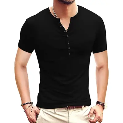 Men's White Button Down T-Shirt Short Sleeve Summer Wear