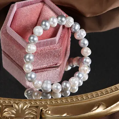 9mm Natural Freshwater Pearl Bracelet with Elastic Thread
