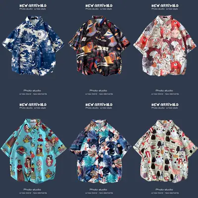 Men's Black Printed Short Sleeve Shirt with 9 Design