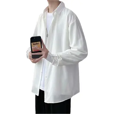 Men's Grey Silk Button Shirt Long Sleeve