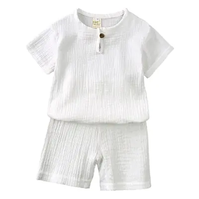Kids Cotton Linen Button T-Shirt Shorts Set