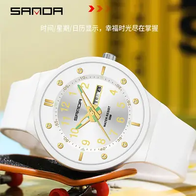 Sanda White LED Digital Analog Watch for Girls