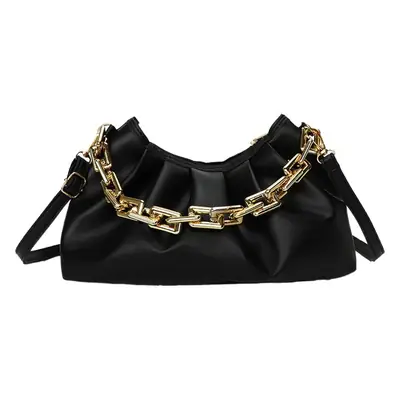 Black Korean Style Chain Shoulder Bag with Gold Chain