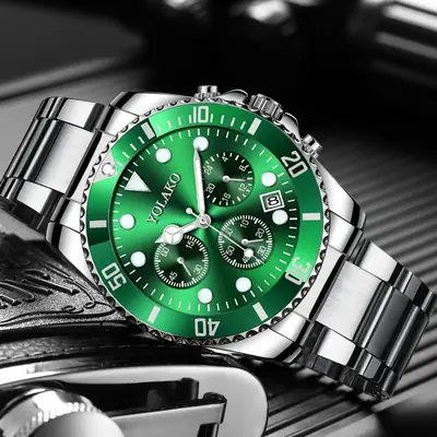 Men's Green Chronograph Steel Band Watch