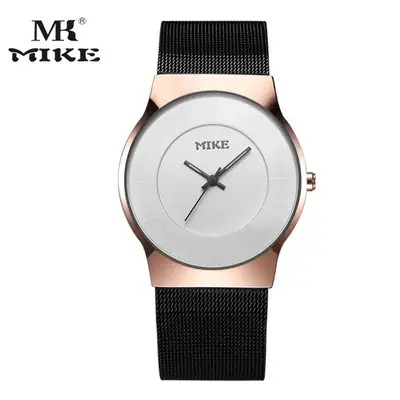 MIKE Stainless Steel Watch Rose Gold Strap Black Band