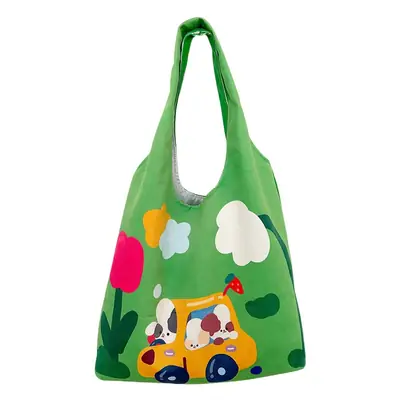 Cute Cartoon Print Green Shoulder Bag for Women