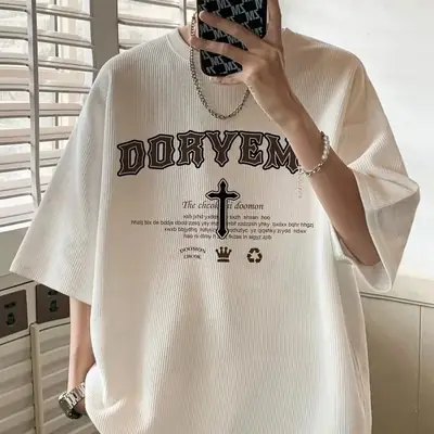 Black Waffle Print Men's HalfSleeve TShirt