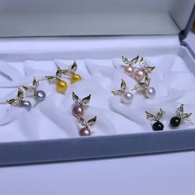 Freshwater Pearl Earrings for Women Wholesale Elegant Angel Wings