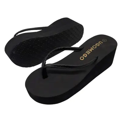 Thick bottom wedge PU thin strap summer new flip flops women's fashion simple beach shoes non-slip sandals for outer wear
