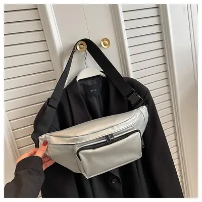 Women's Silver Crossbody Bag Large Capacity Waterproof Sports Bag