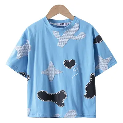 Blue Cartoon Boys T-Shirt Short Sleeve Pure Cotton Summer 2025