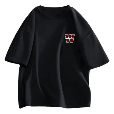 Men Women Pure Cotton Loose Print T-Shirt Black White