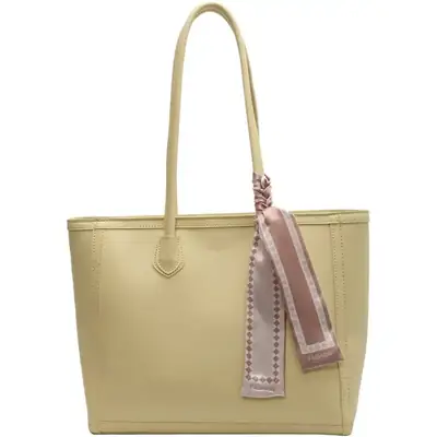 Women's Large Capacity Yellow Tote Bag with Leather Strap